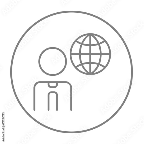 Man with globe line icon.