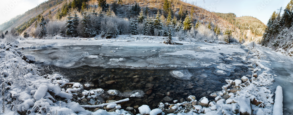 Icy river panoramic landscape Icy river panoramic landscape