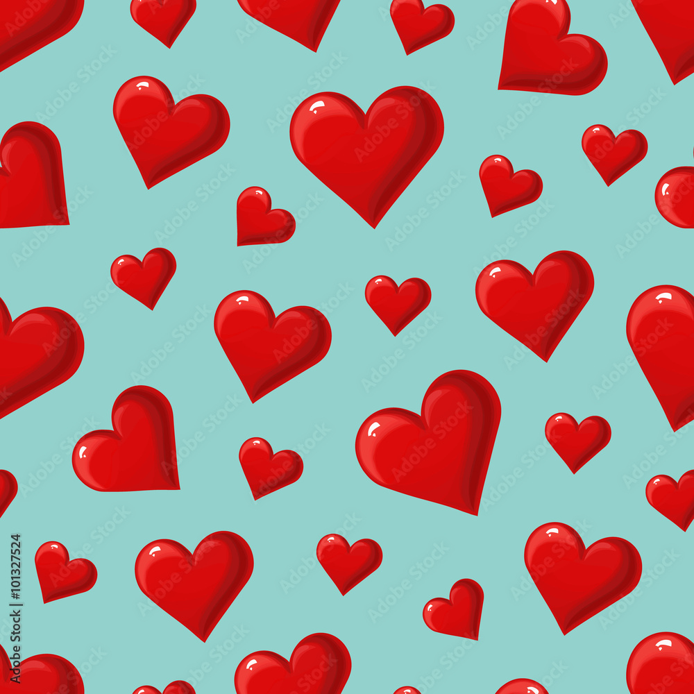 Seamless pattern with red hearts