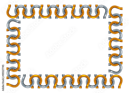 Horizontal frame with golden and silver horseshoes