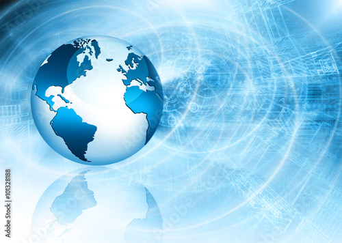Best Internet Concept of global business. Globe, glowing lines on technological background. Electronics, Wi-Fi, rays, symbols Internet, television, mobile and satellite communications