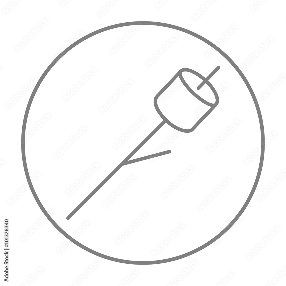Marshmallow roasted on wooden stick line icon. Marshmallow roasted on wooden stick line icon.