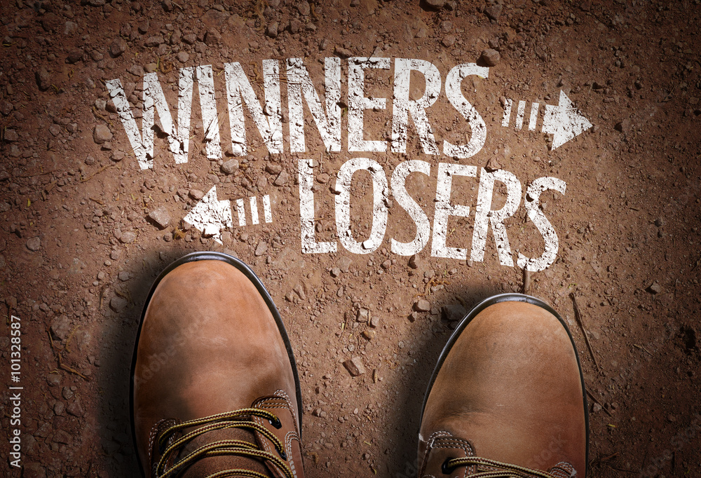 Ταπετσαρία Top View of Boot on the trail with the text: Winners - Losers