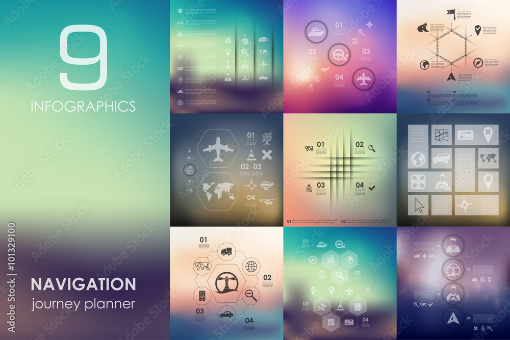 Fotografie navigation infographic with unfocused background