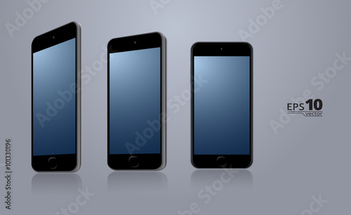 3 smartphones. Modern smartphone in 3 different angles. Scalable vector illustration