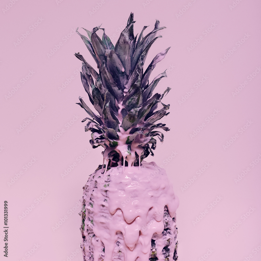 Fototapeta Minimalism style fruit. Fashion pineapple and pink paints metamo
