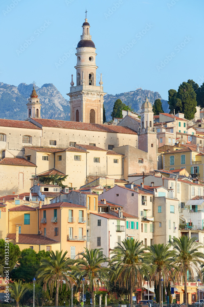Menton, old city houses in the morning, French riviera