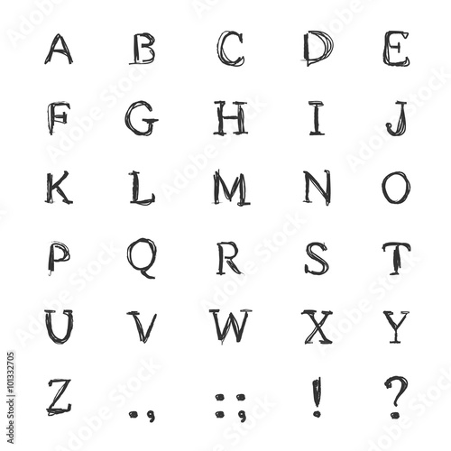 Alphabet from sketch of black letters