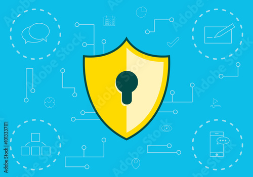 Security Shield with Lock Icon Encrypted Data