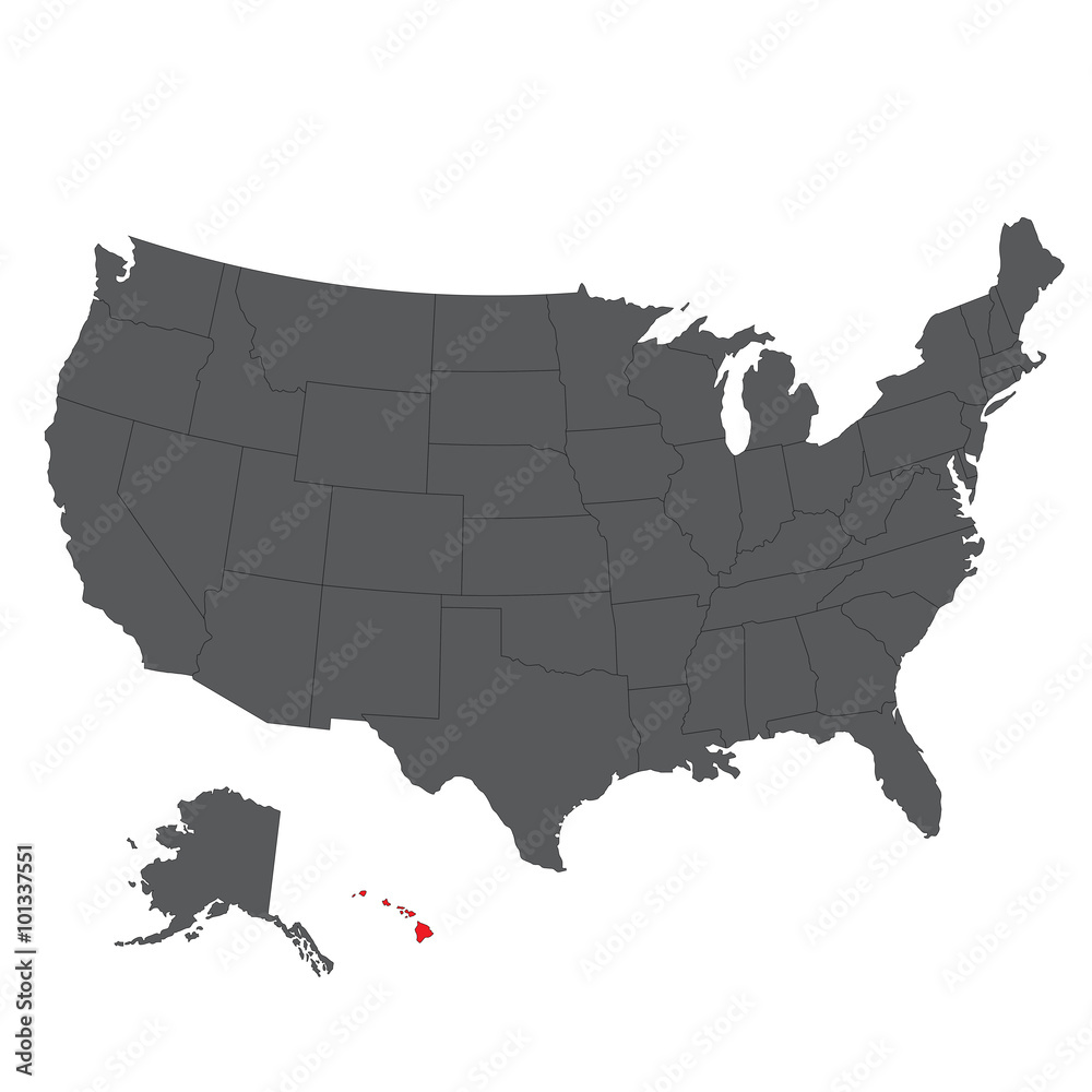 Hawaii red map on gray USA map vector
