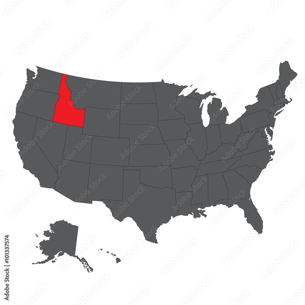 Idaho red map on gray USA map vector