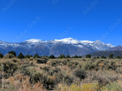 Northern California prairie with distant snow covered mountains - landscape photo