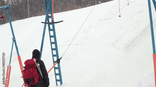 Ski resort  pulled by the cable to ski on snow photo