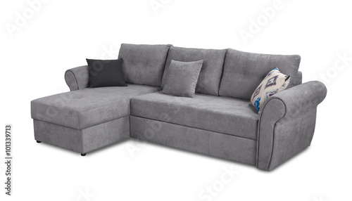 Upholstery sofa corner set with pillows isolated on white with clipping path