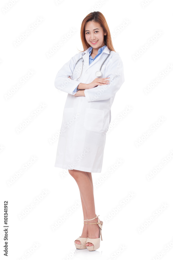 Full length of smiling female doctor with stethoscope. Full length of smiling female doctor with stethoscope.
