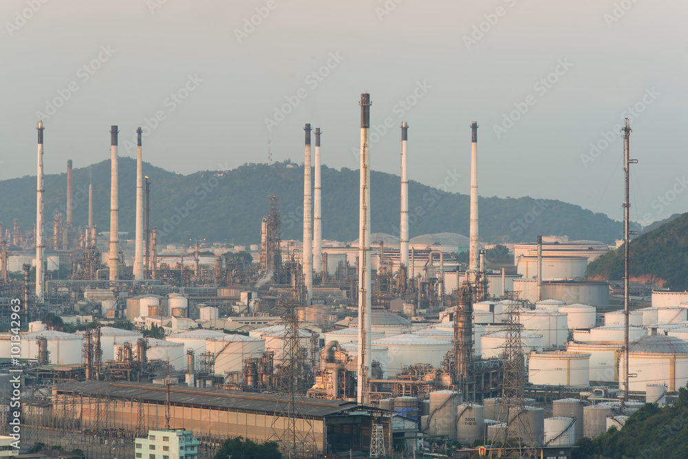 Oil refinery factory and storage tanks in morning ,Thailand