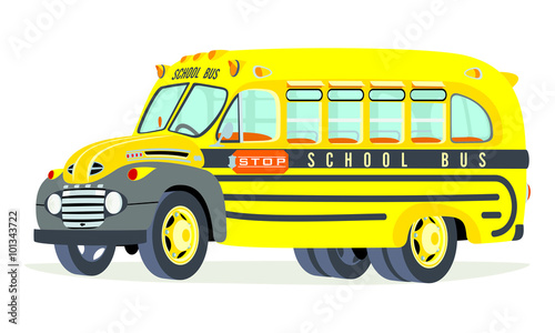 Caricatura autobus escolar amarillo vista frontal y lateral