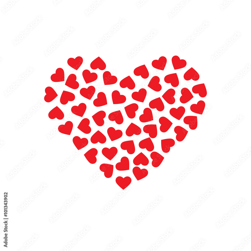 Pattern hearts forming a big heart. Vector design graphic