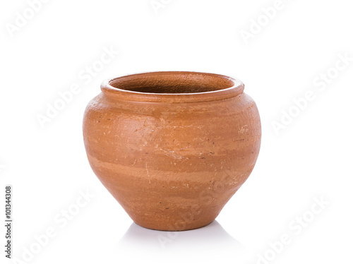 Clay cup on white background
