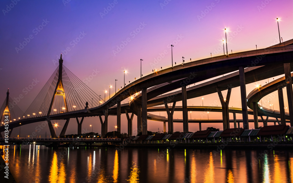 Bhumibol Bridge with sunset Bhumibol Bridge with sunset