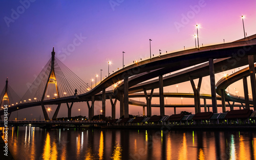 Bhumibol Bridge with sunset