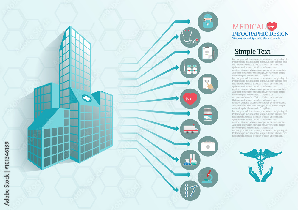 Medical and hospital building Infographic. Medical and hospital building Infographic.