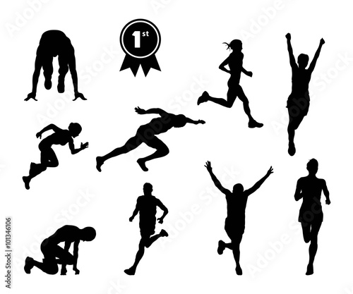 Silhouette of successful achievement sport runner