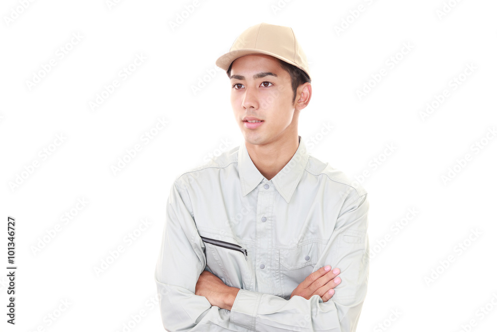 微笑む作業員 微笑む作業員