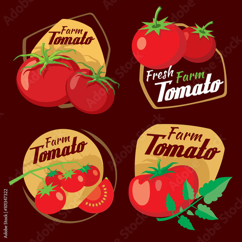 Vintage tomato vector labels, emblems and badges set. Vegetable fresh farm, vector illustration, nature organic product