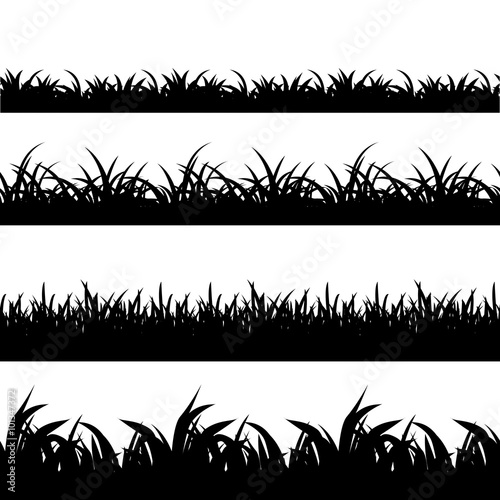 Seamless grass black silhouette vector set. Landscape nature, plant and field monochrome illustration