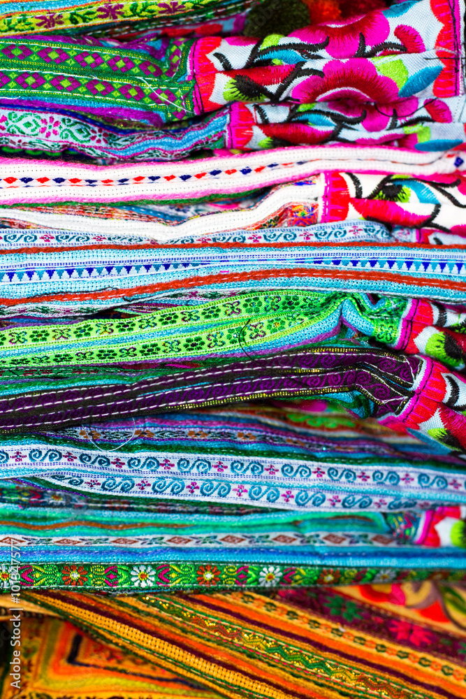 Colorful fabrics at a local market in Bangkok, Thailand