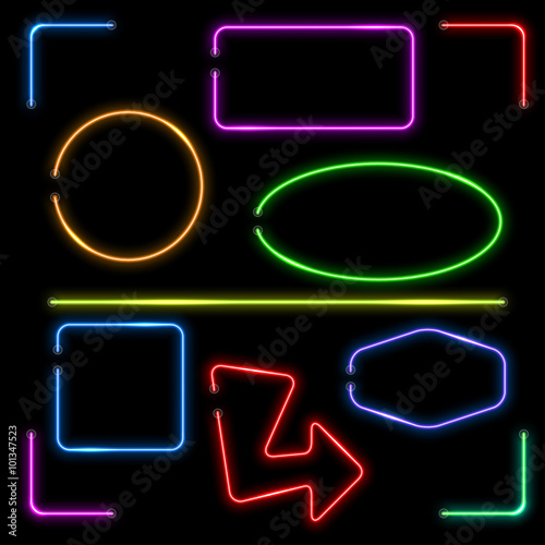 Vector neon banners set. Color shape illuminated, electric colorful frame illustration