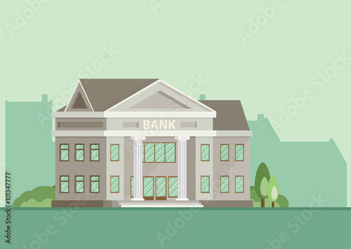 Bank building in city space. Flat vector.