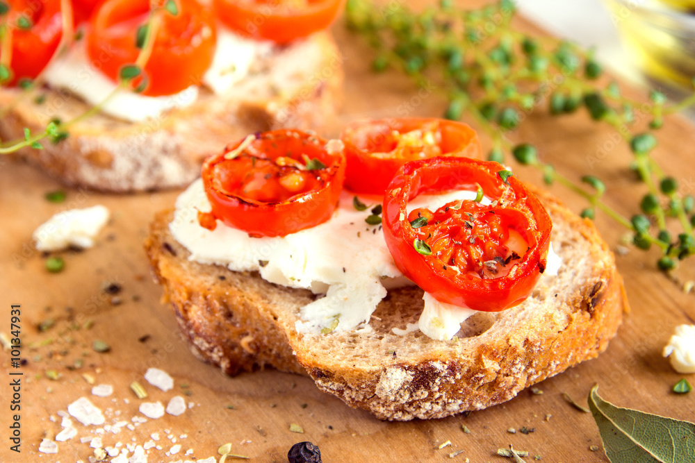 bruschetta with tomatoes and cheese
