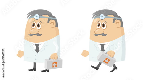 Fullhd 1920x1080 Progressive Seamlessly Looping Video of Two Doctors, Cartoon Characters with First-Aid Kits, which Comes to Patient Care. Animated Elements for Design. Alpha Matte Included
