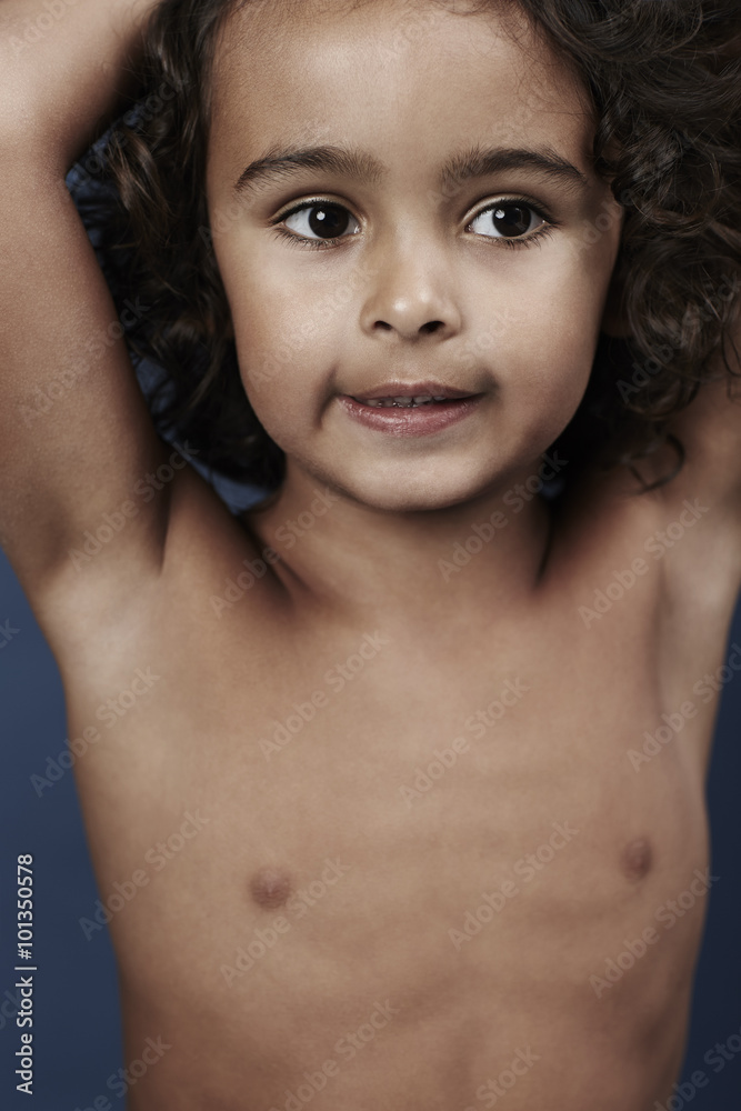 Little shirtless boy looking away, close up Little shirtless boy looking away, close up