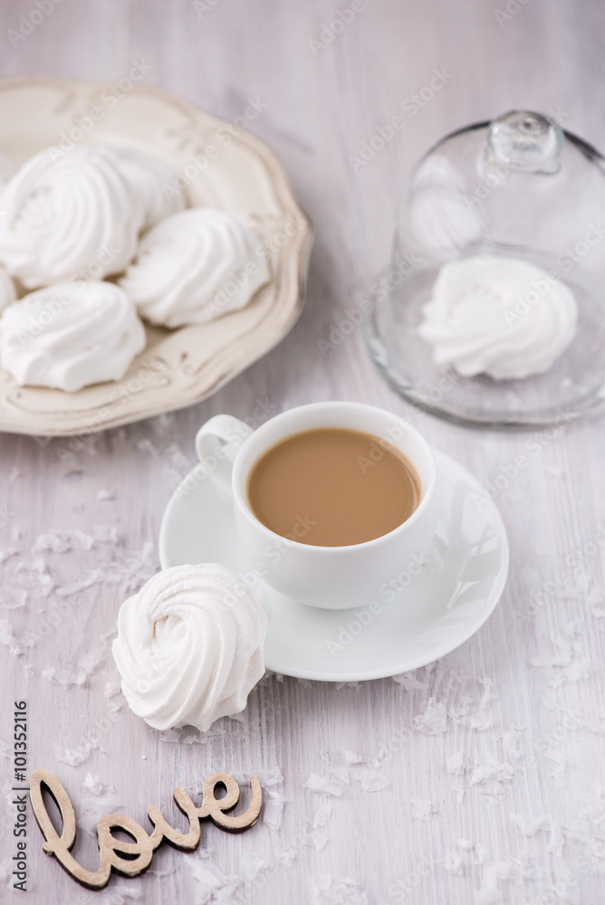 White apple marshmallows, zephyr with coffee White apple marshmallows, zephyr with coffee