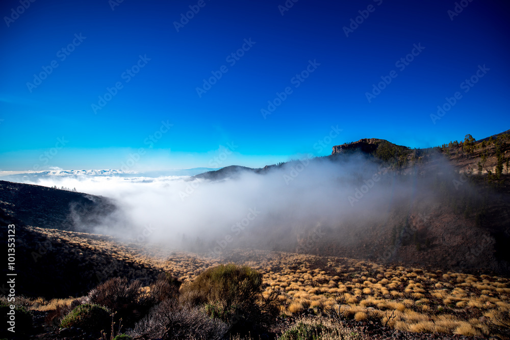 Landscape view above the clouds