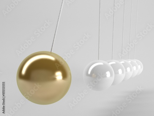 gray balls and the golden one, Newton's cradle, Business 3D Concept.