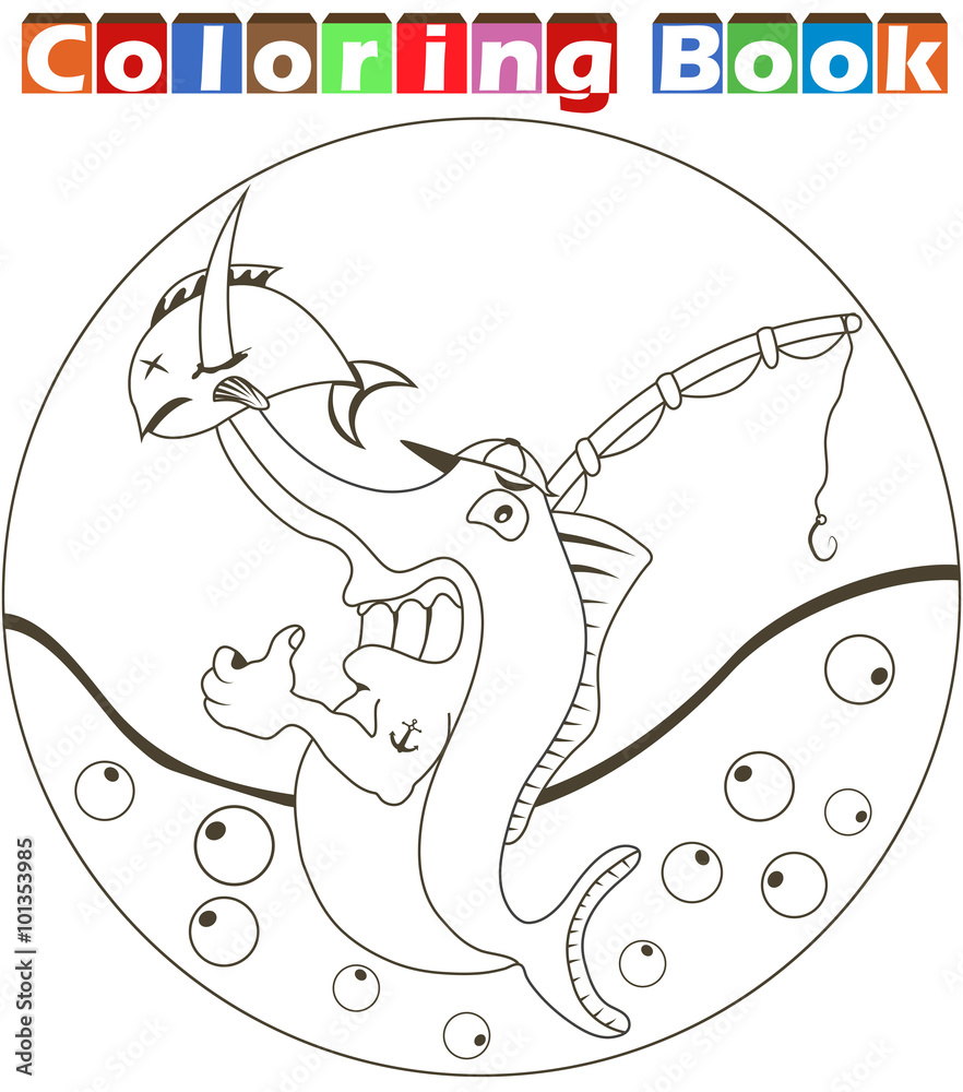 Naklejka premium cartoon swordfish coloring book