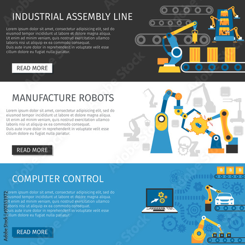   Industrial Assembly Line Flat Banners Set 