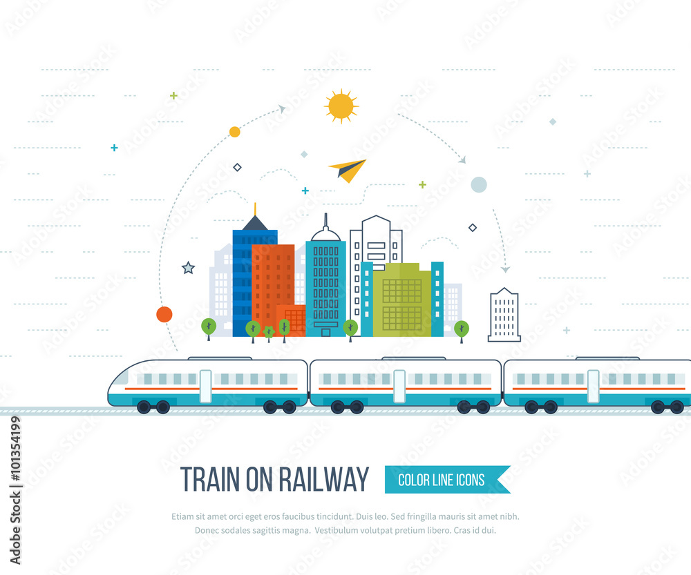 Fotografie Train on railway with city background