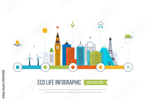 Green eco city infographic. Ecology concept,