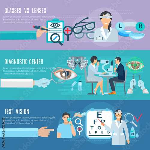 Oculist Diagnostic Center Flat Banners Set
