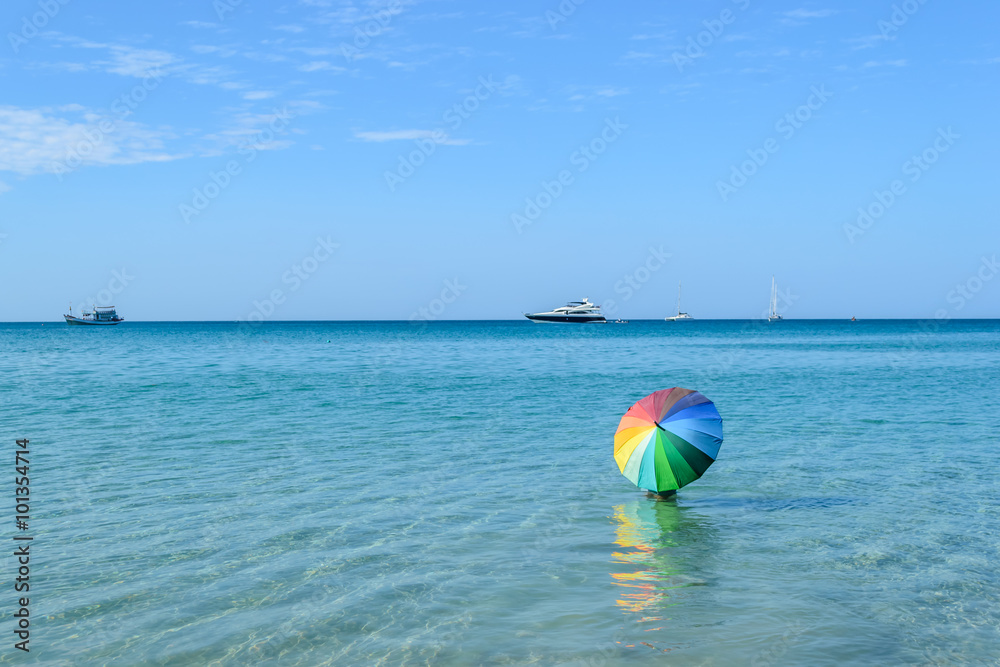 colorful umbrella on sea water at layan beach ,Phuket