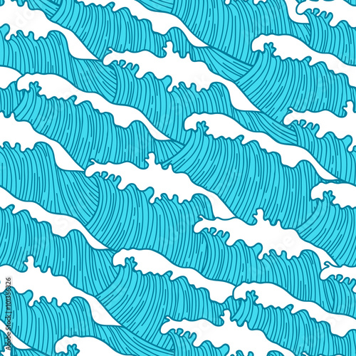 Sea seamless pattern with abstract  hand drawn waves. Background for textile printing and wrapping paper