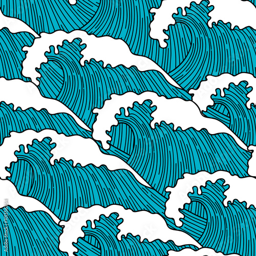Sea seamless pattern with abstract  hand drawn waves. Background for textile printing and wrapping paper