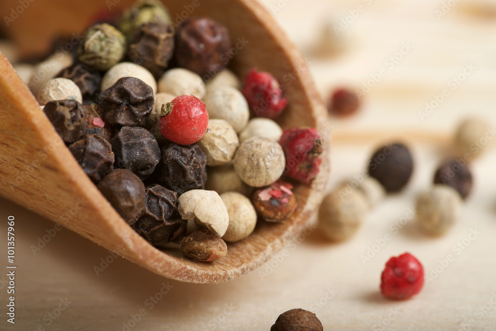 pepper mix on wooden background pepper mix on wooden background