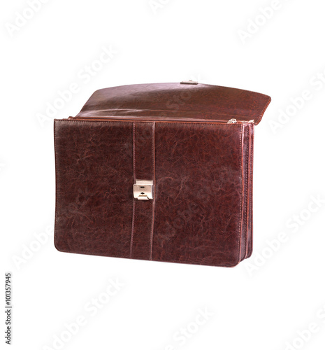 Brown leather bag for office on white background photo