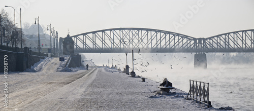 Prague city, Czech Republic bank of river Vltava winter time photo